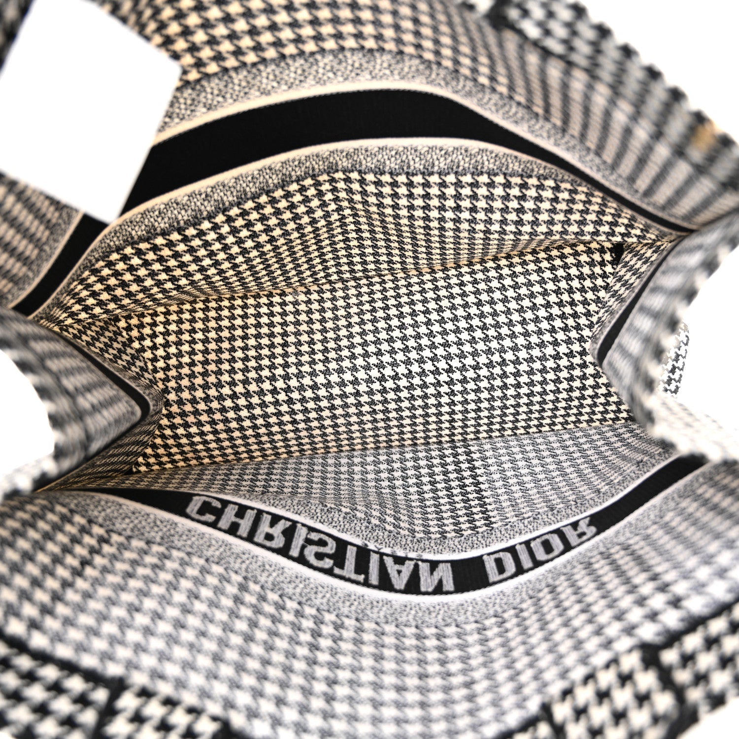 Canvas Houndstooth Embroidered Large Book Tote Black White