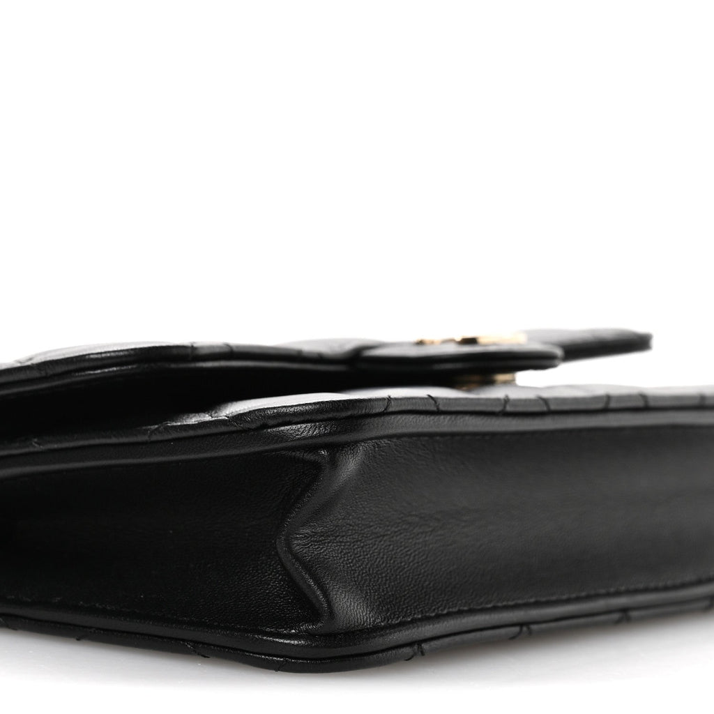 Lambskin Quilted Flap Phone Holder With Chain Black
