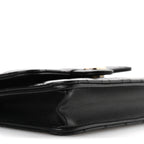Lambskin Quilted Flap Phone Holder With Chain Black