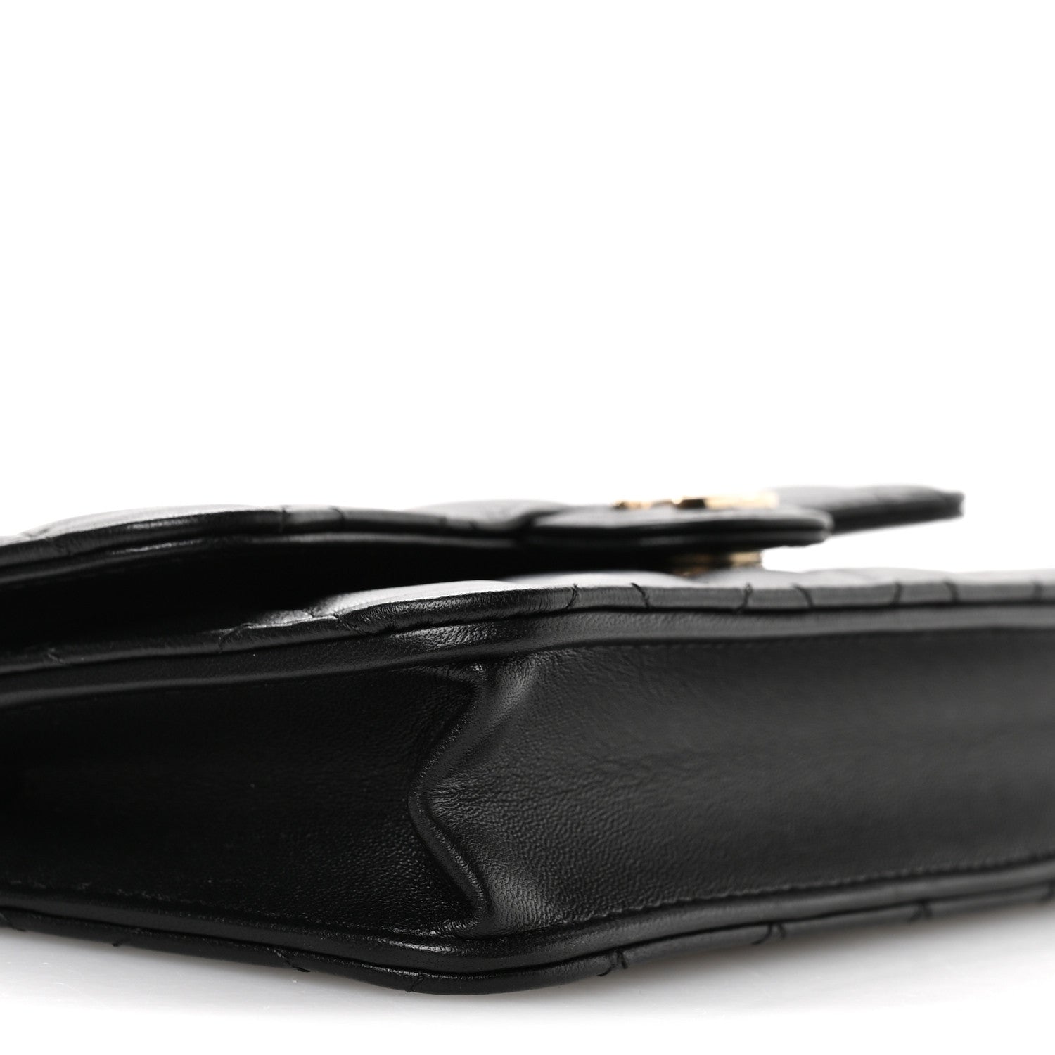 Lambskin Quilted Flap Phone Holder With Chain Black