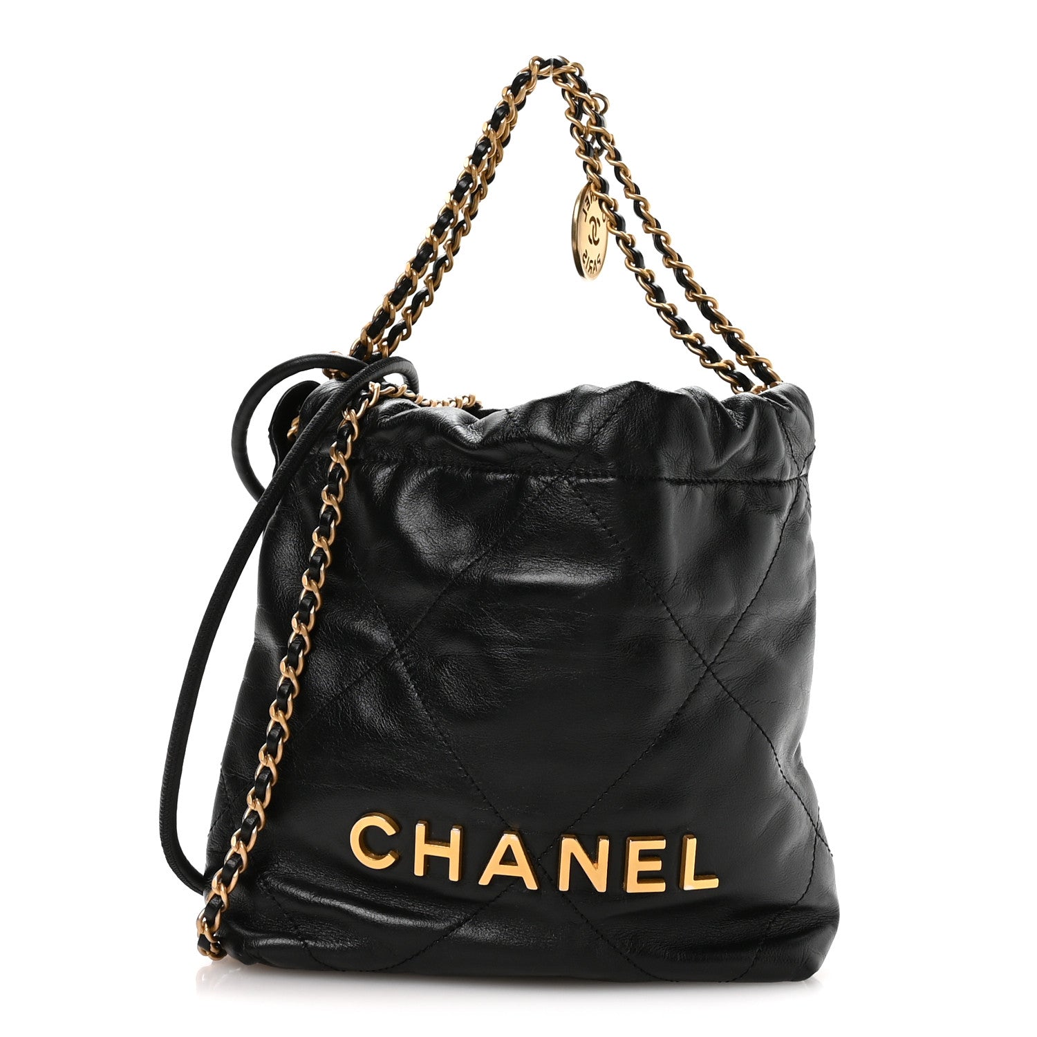 Shiny Calfskin Quilted Mini Chanel 22 Black