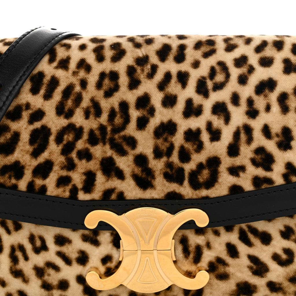 Velvet Calfskin Leopard Print Teen Triomphe Bag Brown Black