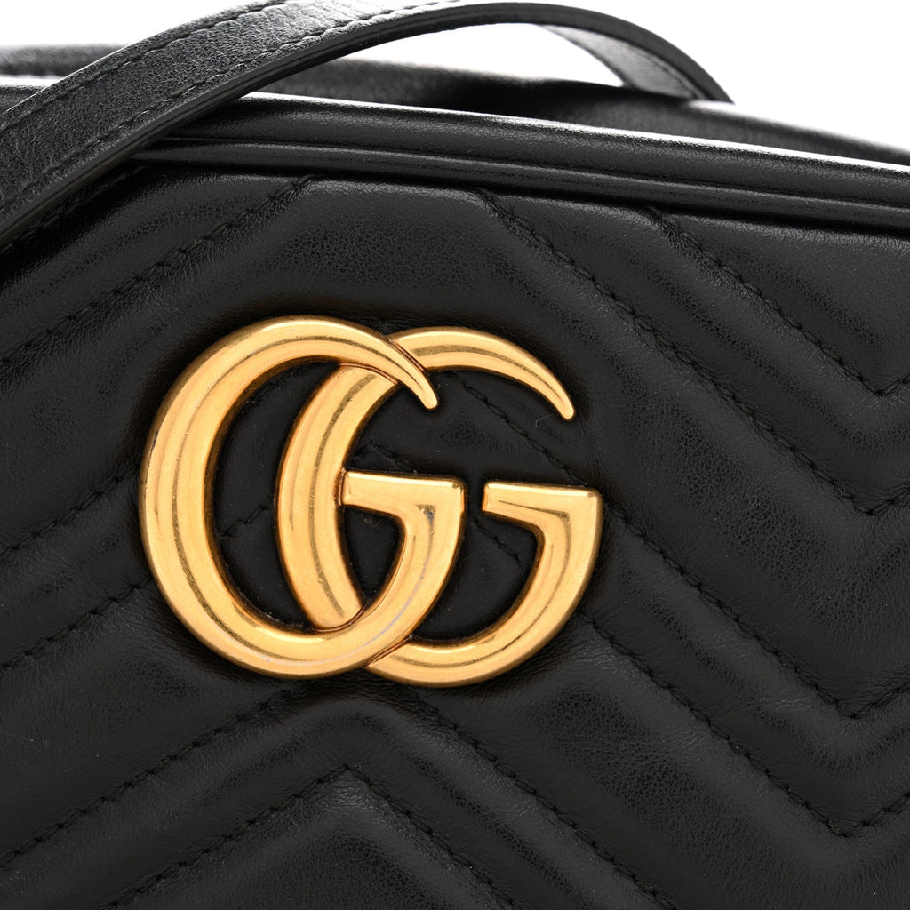 Calfskin Matelasse Small GG Marmont Chain Shoulder Bag Black