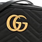 Calfskin Matelasse Small GG Marmont Chain Shoulder Bag Black