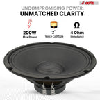 12 Inch Car Audio Speaker Pair 200W 4 Ohm Loud Clear Sound Replacement Component Driver - 2Pcs