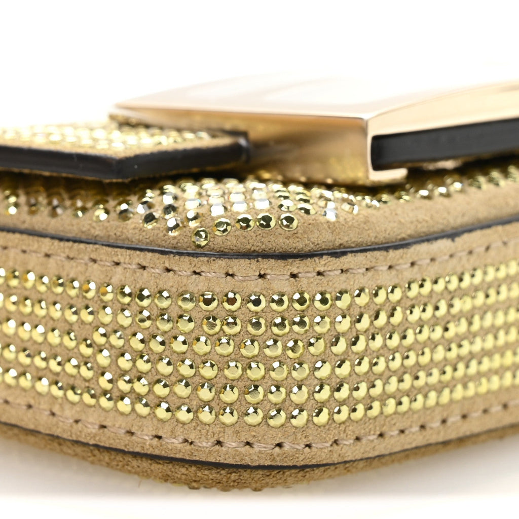 Crystal Vitello Laminato FF Nano Maxi Buckle Baguette Charm Light Gold