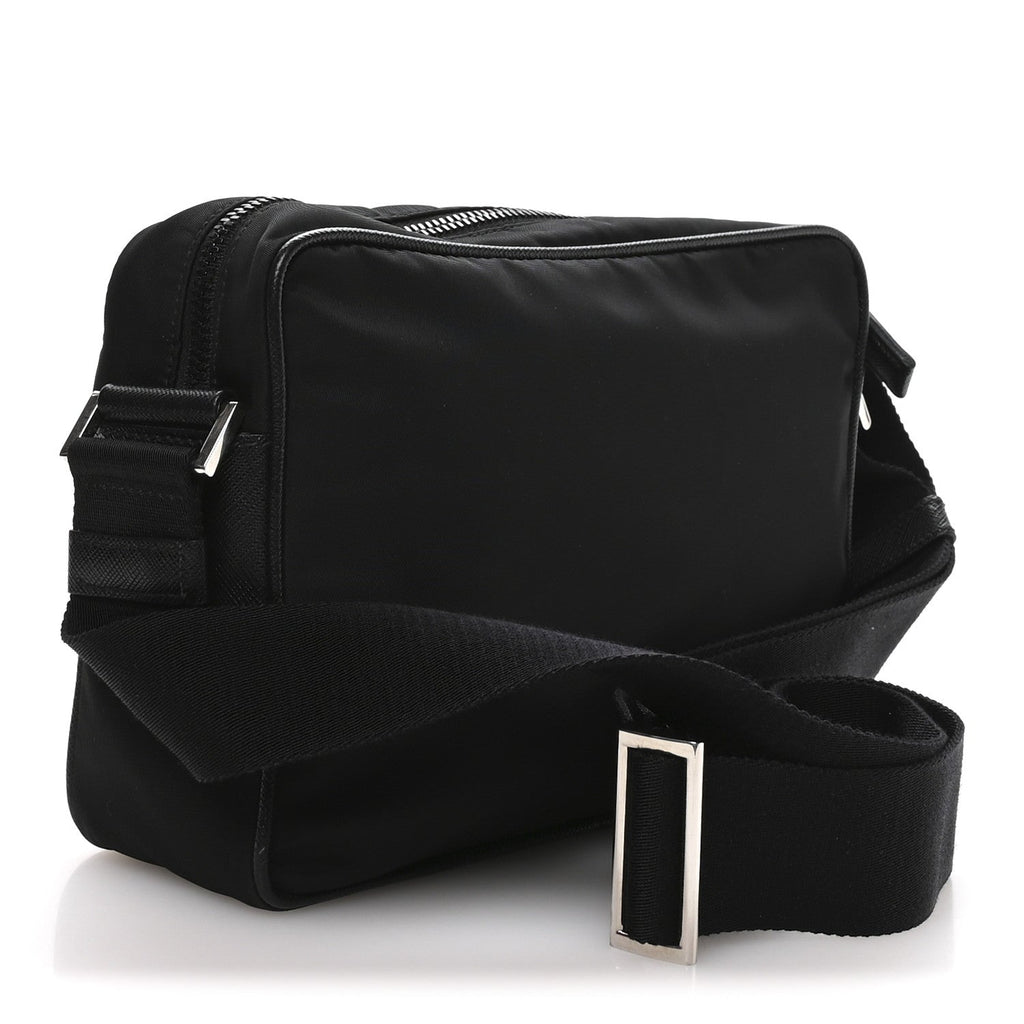 Re-Nylon Vela Saffiano Pocket Double Zip Shoulder Bag Black