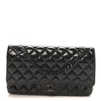 Shiny Crumpled Calfskin Quilted Medium Double Flap So Black