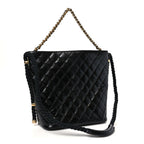 Crumpled Calfskin En Vogue Rope Hobo Bag Black