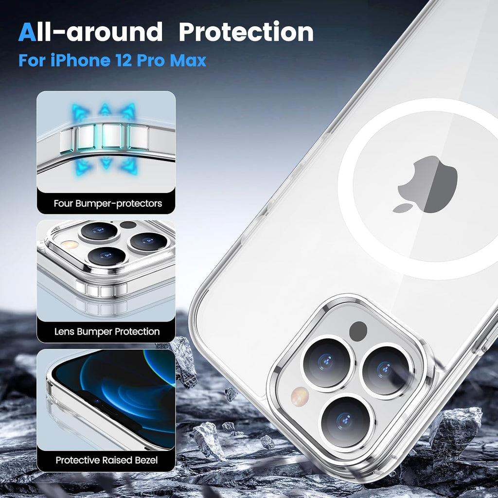 Entronix [Magnetic] Case Compatible with iPhone 12 Pro Max - [Hard Back] Thick Clear