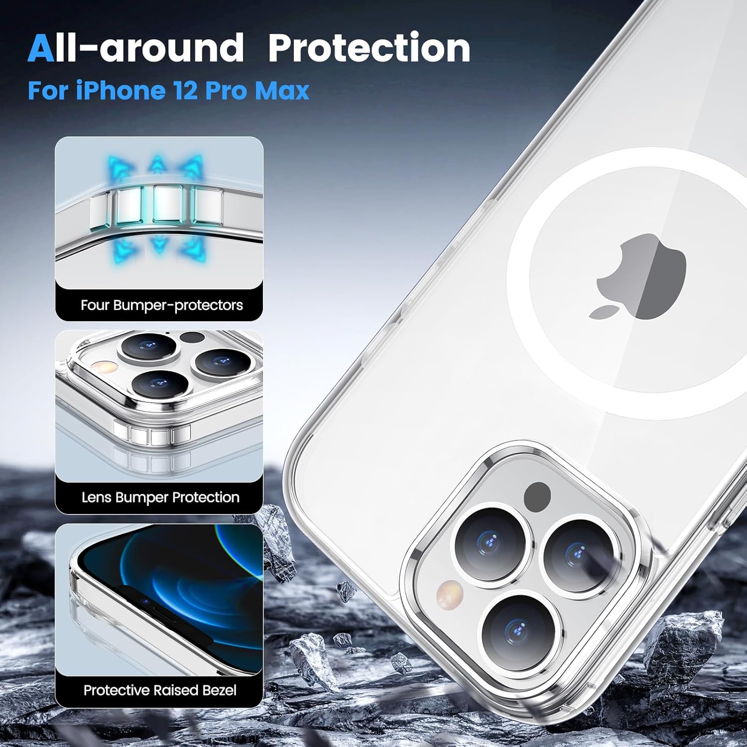 Entronix [Magnetic] Case Compatible with iPhone 12 Pro Max - [Hard Back] Thick Clear