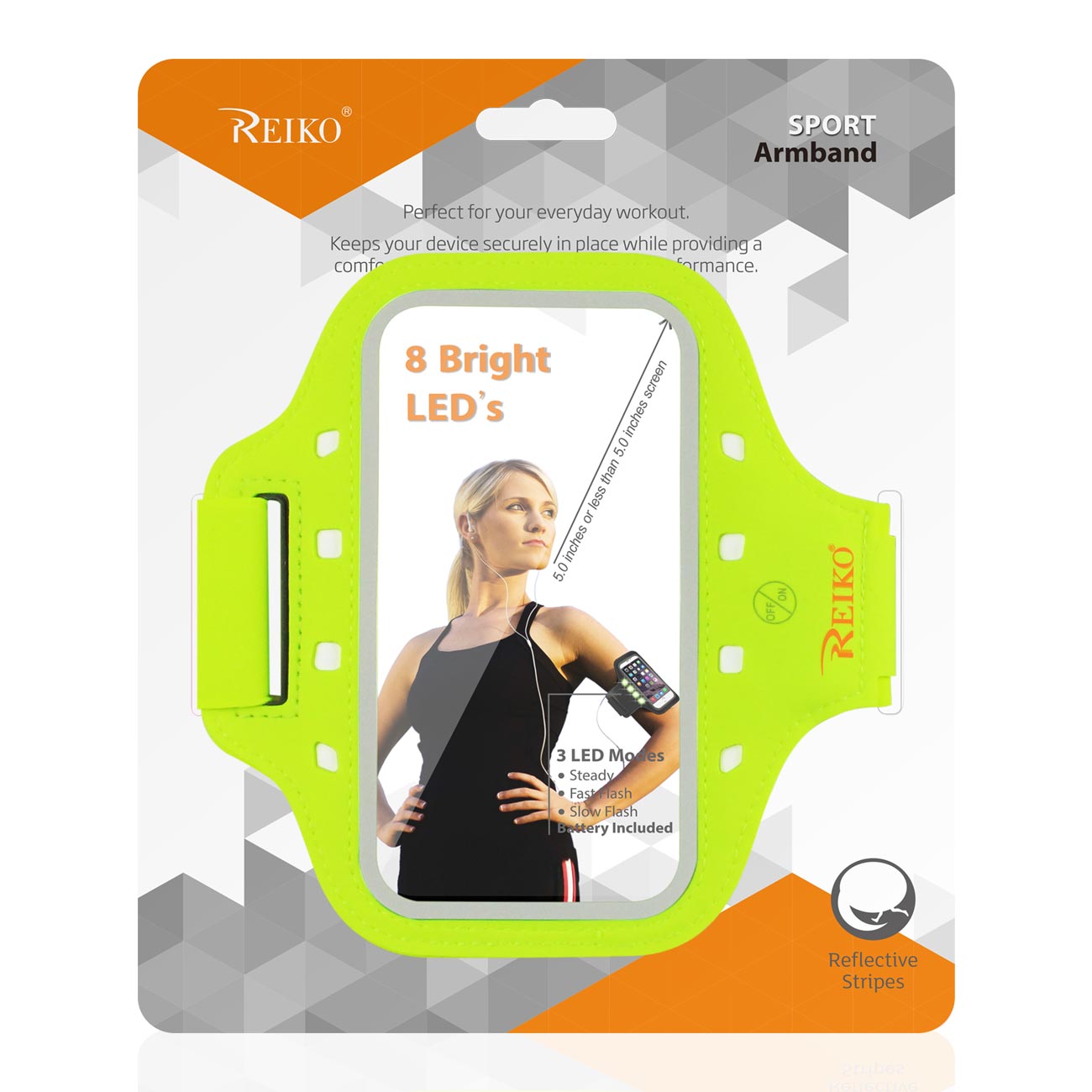 Reiko Running Sports Armband For Iphone 7/ 6/ 6S Or 5 Inches Device With Led In Green (5X5 Inches)