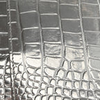 Metallic Calfskin Crocodile Embossed Hourglass Flap Flat Pouch Silver