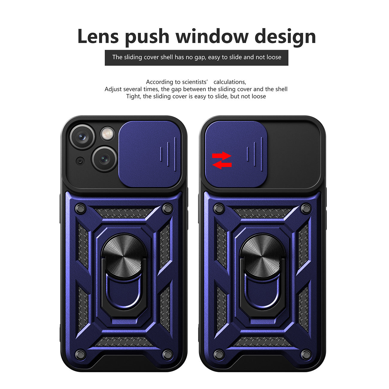 Kickstand Ring Holder With Slide Camera Cover Tpu Magnetic Car Mount For Apple Iphone 15 In Blue