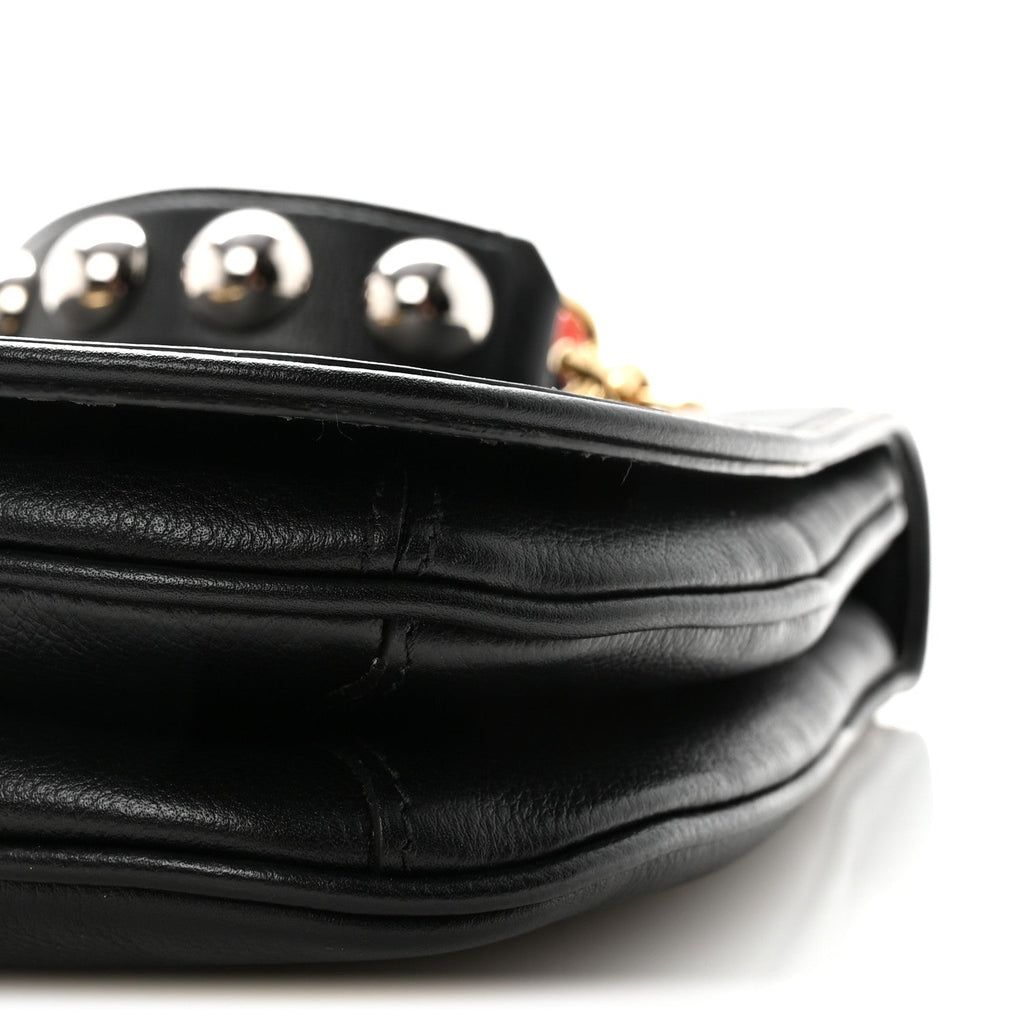 Roxy Calfskin Web Medium Studded Blondie Shoulder Flap Bag Black