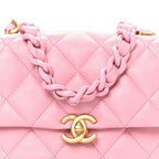 Lambskin Quilted Mini Lacquered Chain Flap Pink