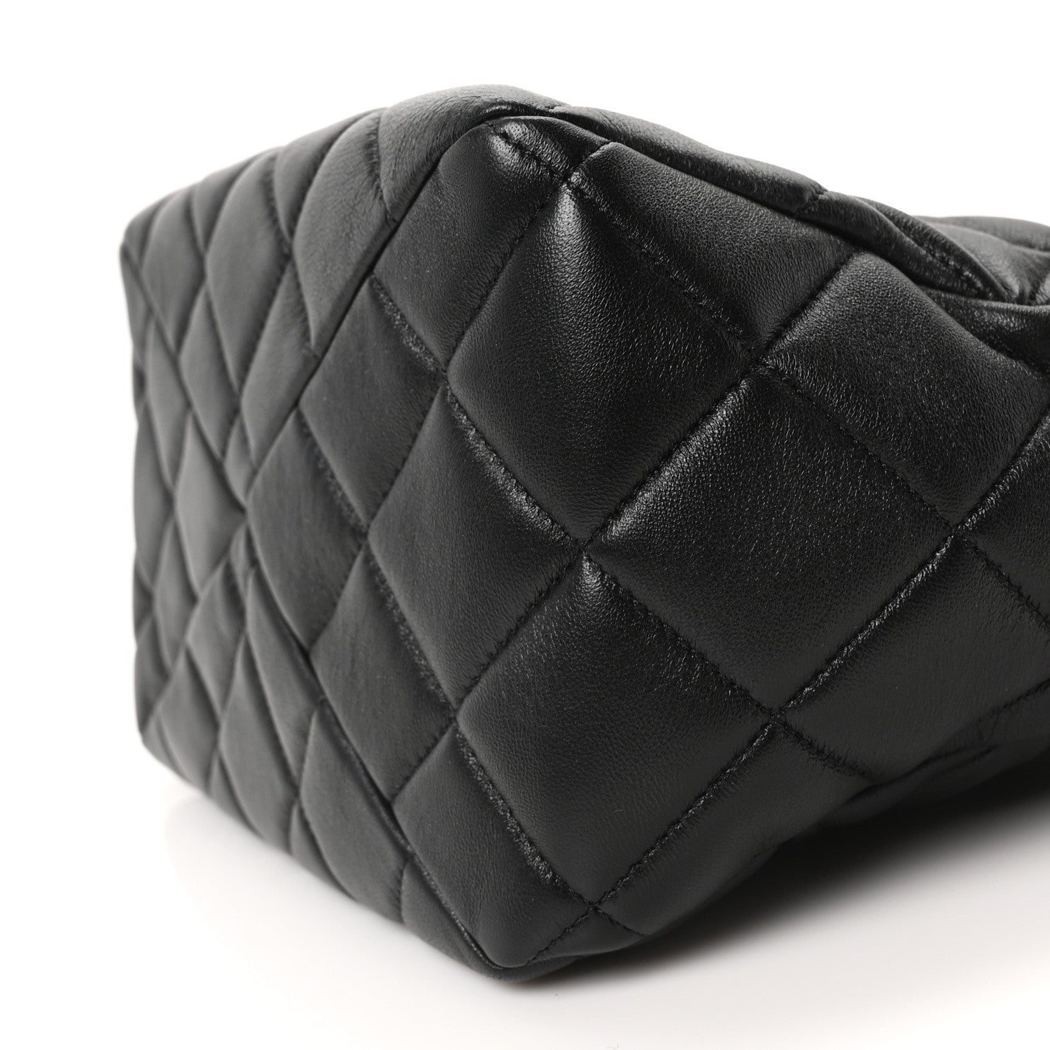 Lambskin Quilted Small Top Handle Shopping Bag Black