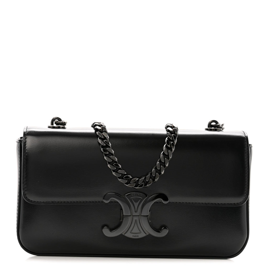 Shiny Calfskin Triomphe Chain Bag Black