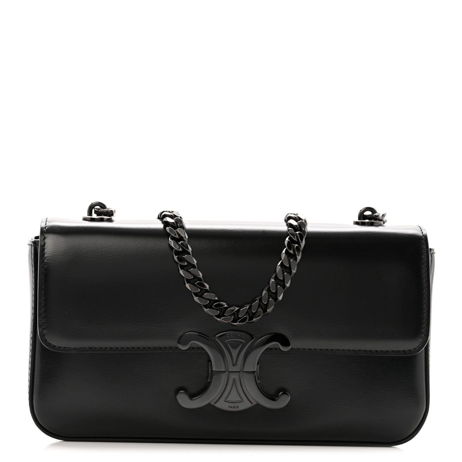 Shiny Calfskin Triomphe Chain Bag Black