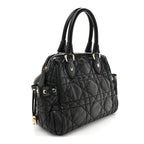 Lambskin Cannage Side Pocket Satchel Black