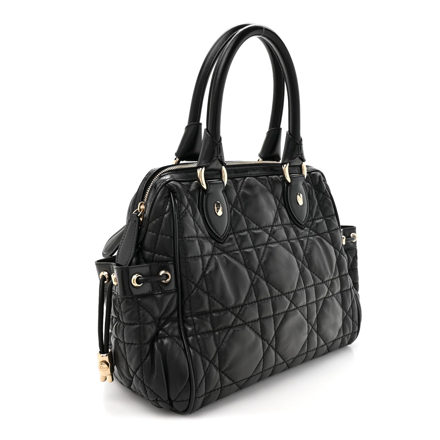 Lambskin Cannage Side Pocket Satchel Black