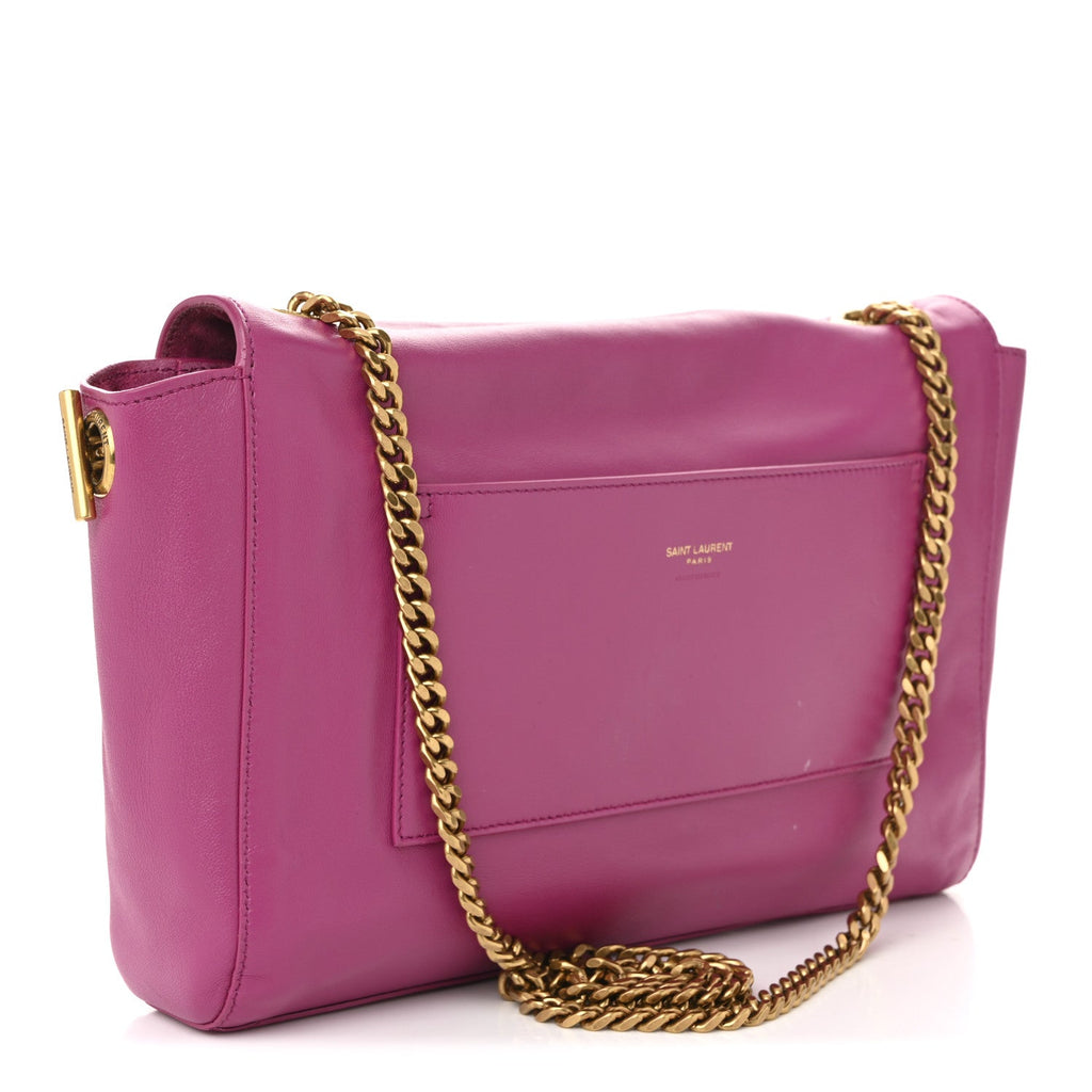 Smooth Calfskin Suede Medium Reversible Monogram Kate Satchel Rose Rubis