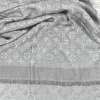 Silk Wool Monogram Infra Shawl Blue