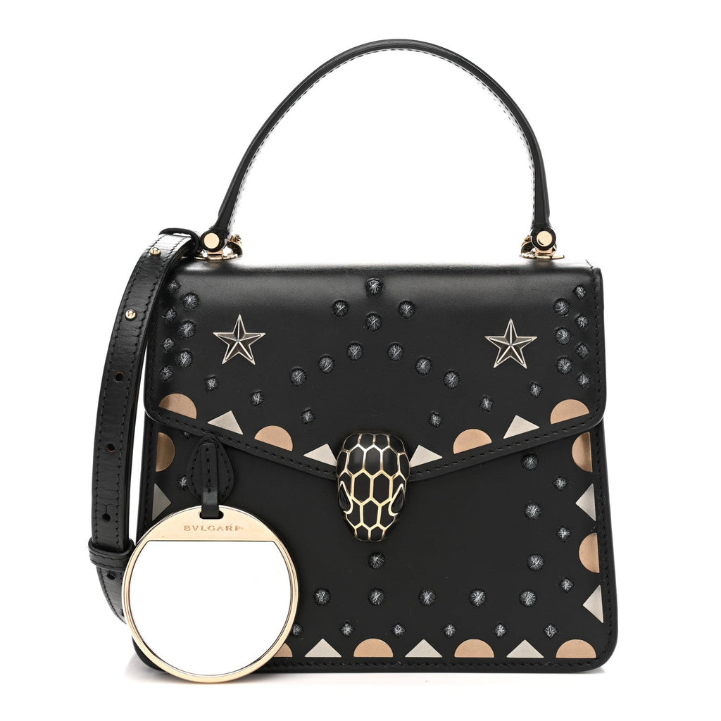 Calfskin Studded Serpenti Forever Top Handle Black