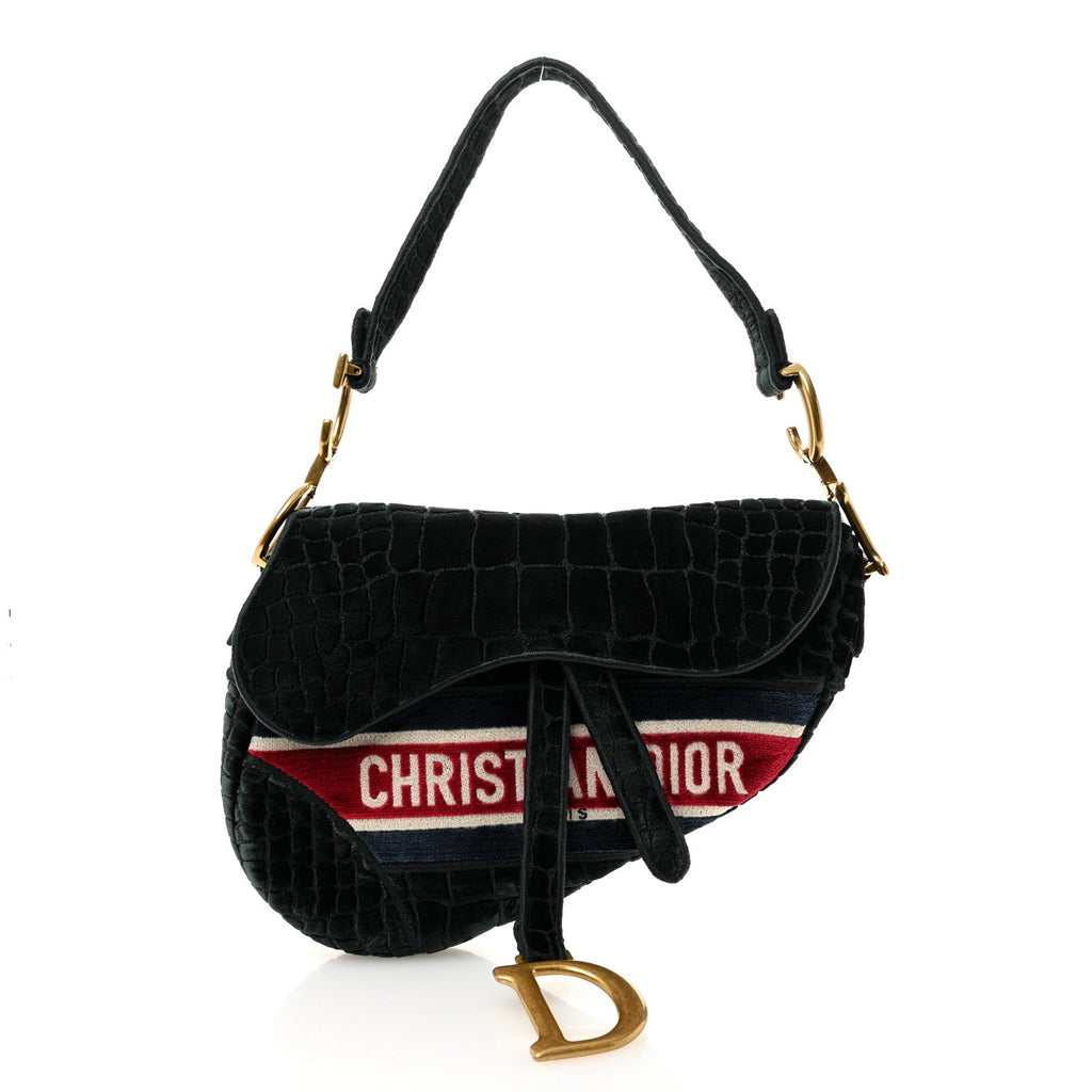 Velvet Crocodile Effect Saddle Bag Green