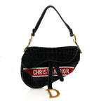 Velvet Crocodile Effect Saddle Bag Green