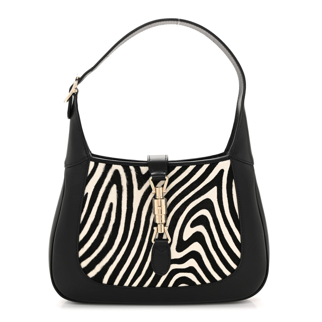 Pony Hair Zebra Print Calfskin Small Jackie 1961 Hobo Black White