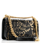 Calfskin Crocodile Embossed Graffiti Cocodile Medium Boy Flap Black