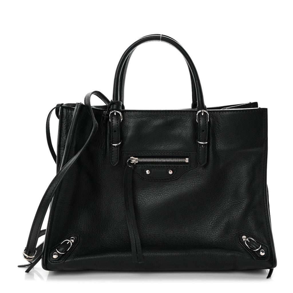 Grained Calfskin Papier Mini A4 Zip Around Tote Black