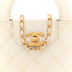 Shiny Aged Calfskin Quilted Mini Nano Kelly Shopper White