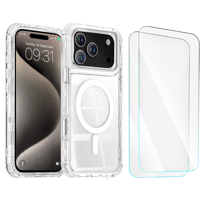 Entronix Bundle Compatible with iPhone 17 Pro Max - [Magnetic] [Clear] Heavy Duty Case & 2 Clear Screen Protectors