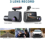 3 Channel Dash Cam for Car with 1080 + 1080 + 480p Three Lenses, Wide Angle Monitoring Range of 140° + 140° + 130°, 24-Hour Parking Monitoring, 4 Infrared Lamps with 64GB Memory Card