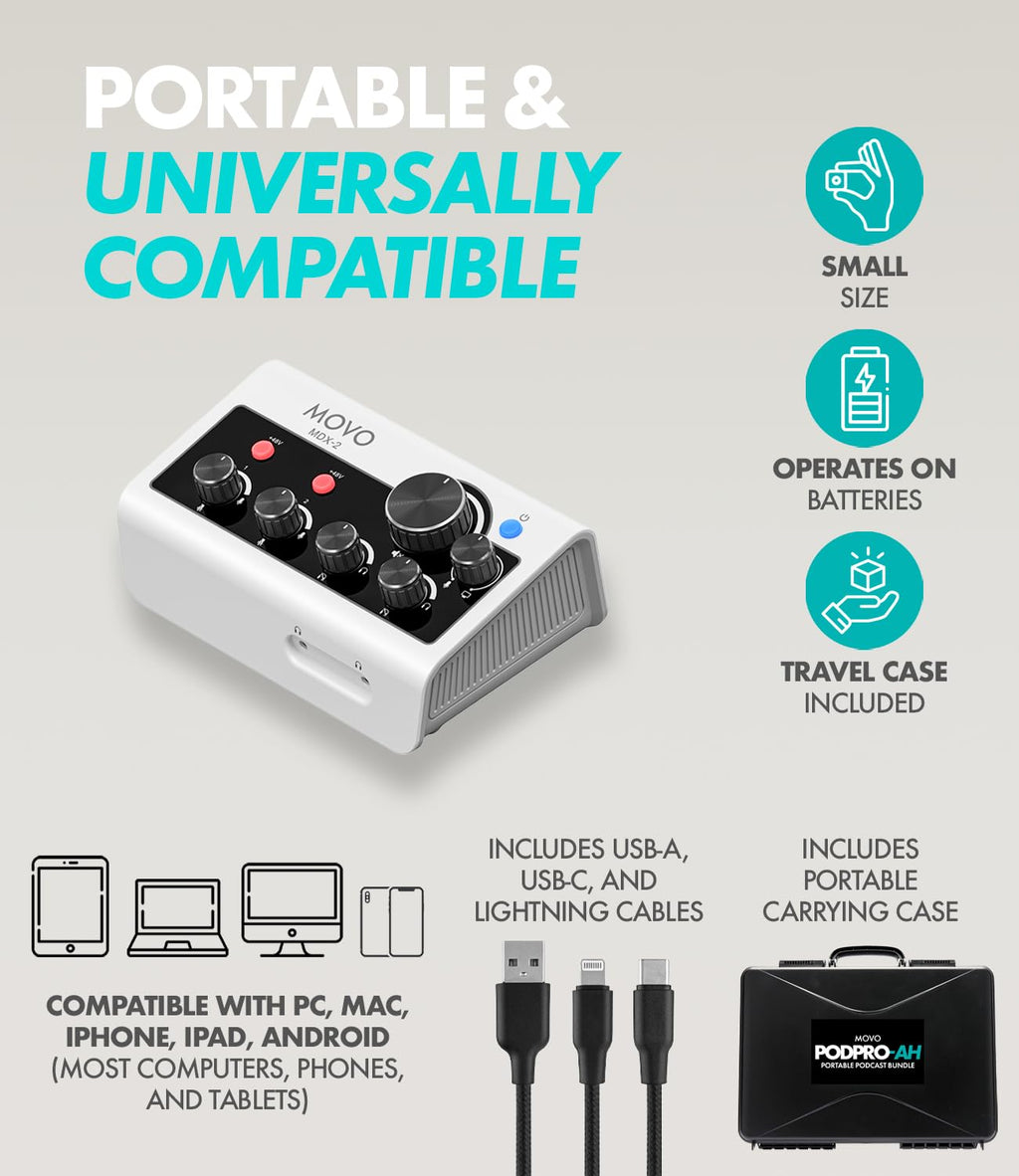 Movo PodPro-AH Portable Podcasting Bundle for 2 for Smartphones and Computers