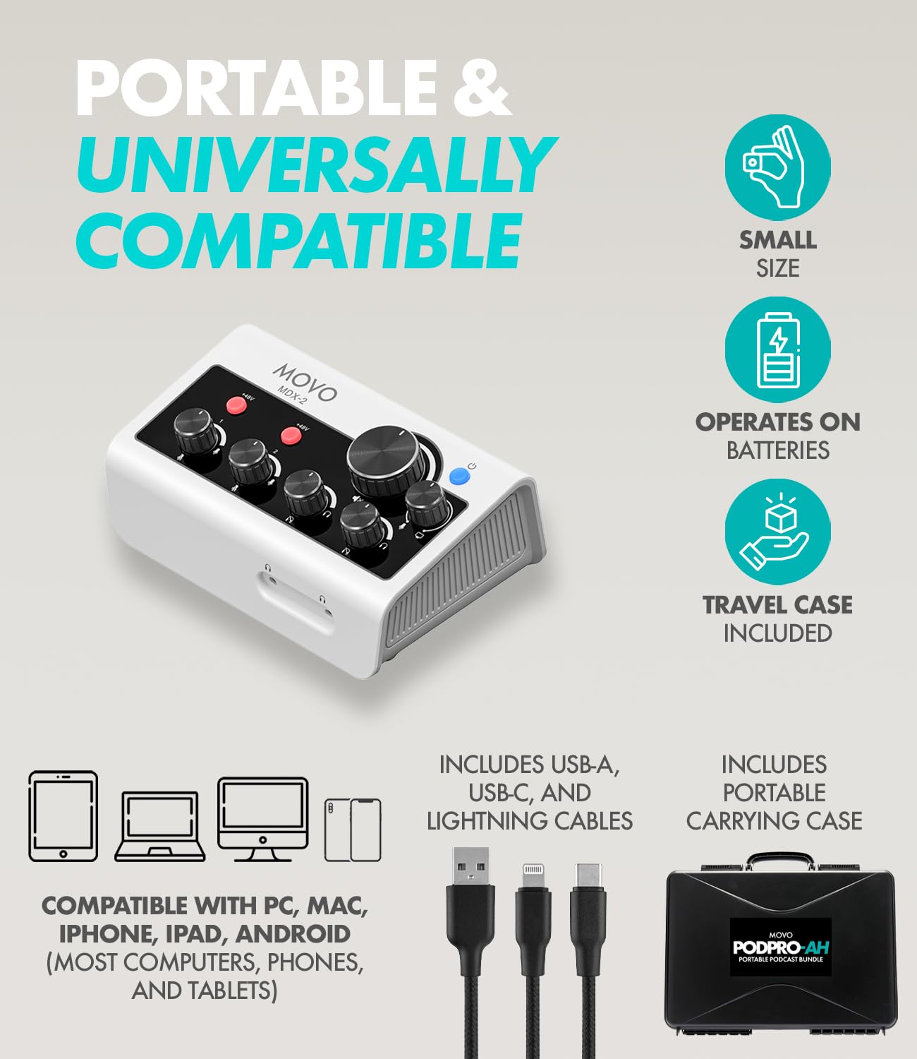 Movo PodPro-AH Portable Podcasting Bundle for 2 for Smartphones and Computers
