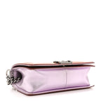 Metallic Patent Calfskin Quilted Medium Boy Flap Light Pink