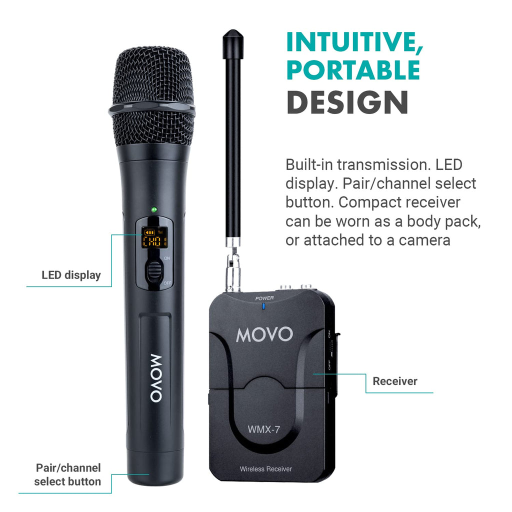 Movo WMX-7-TH-RX VHF Handheld Wireless Microphone System for Cameras