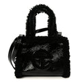 X UGG Crinkle Patent Shearling Small Shopping Bag Black