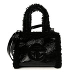 X UGG Crinkle Patent Shearling Small Shopping Bag Black