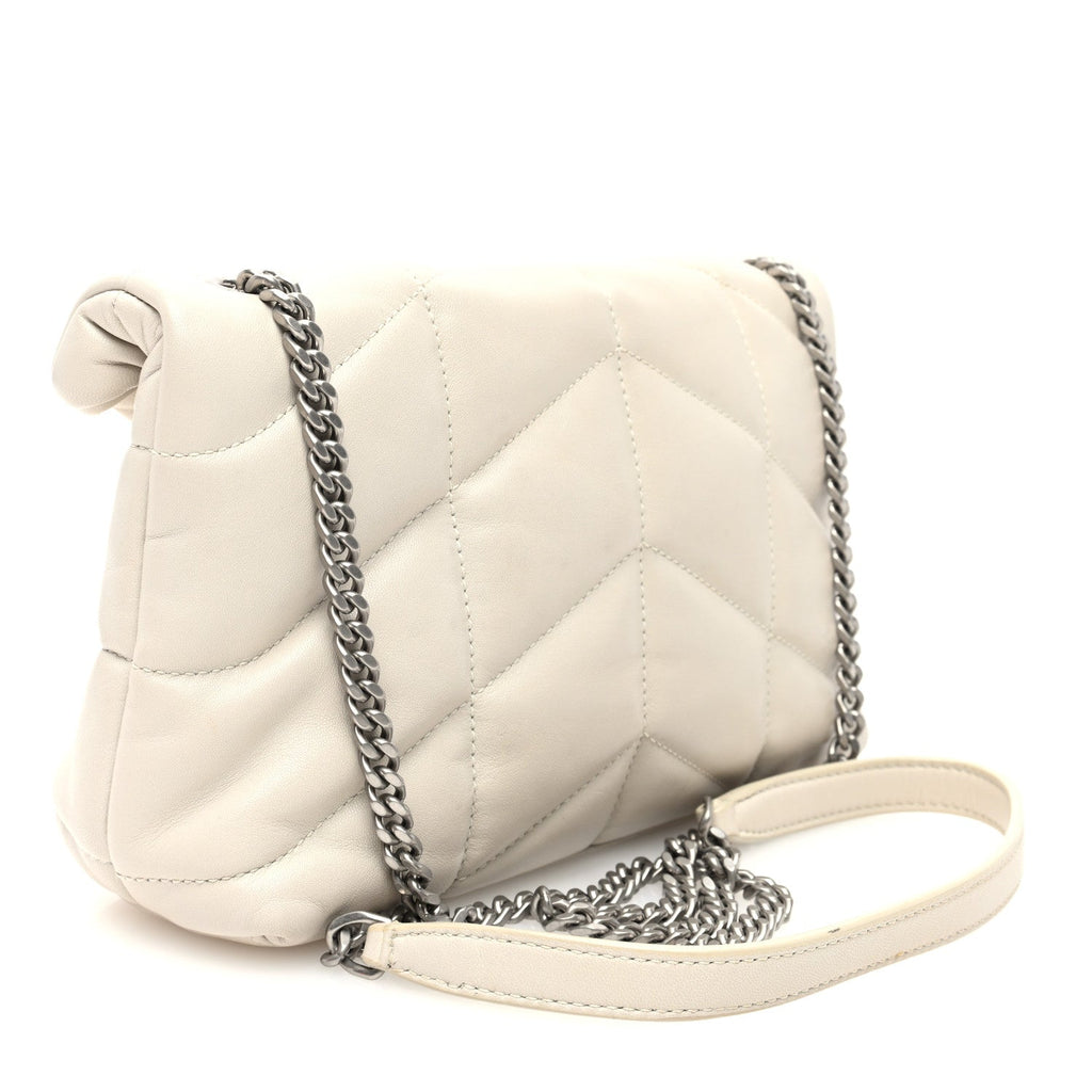 Lambskin Quilted Toy Loulou Puffer Monogram Chain Satchel Crema Soft