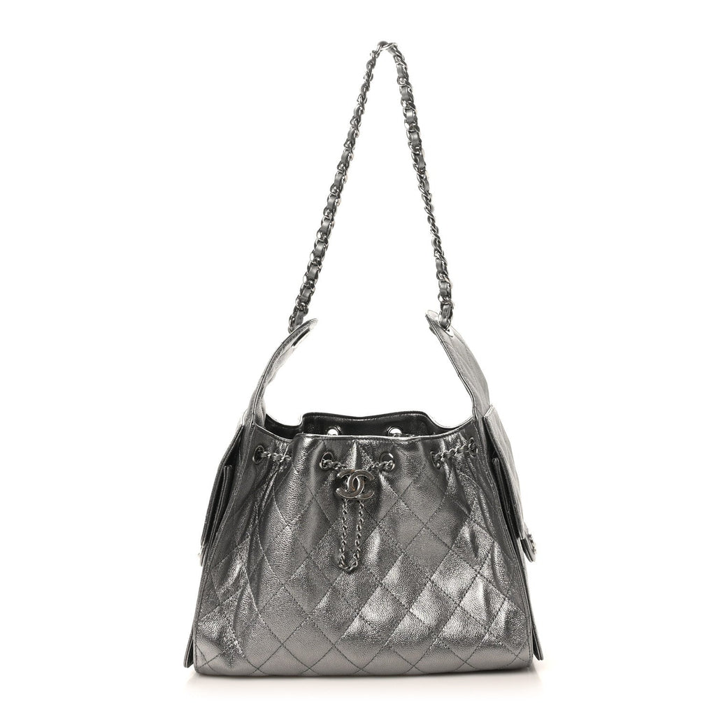Metallic Caviar Quilted Small Chanel 25 Handbag Anthracite