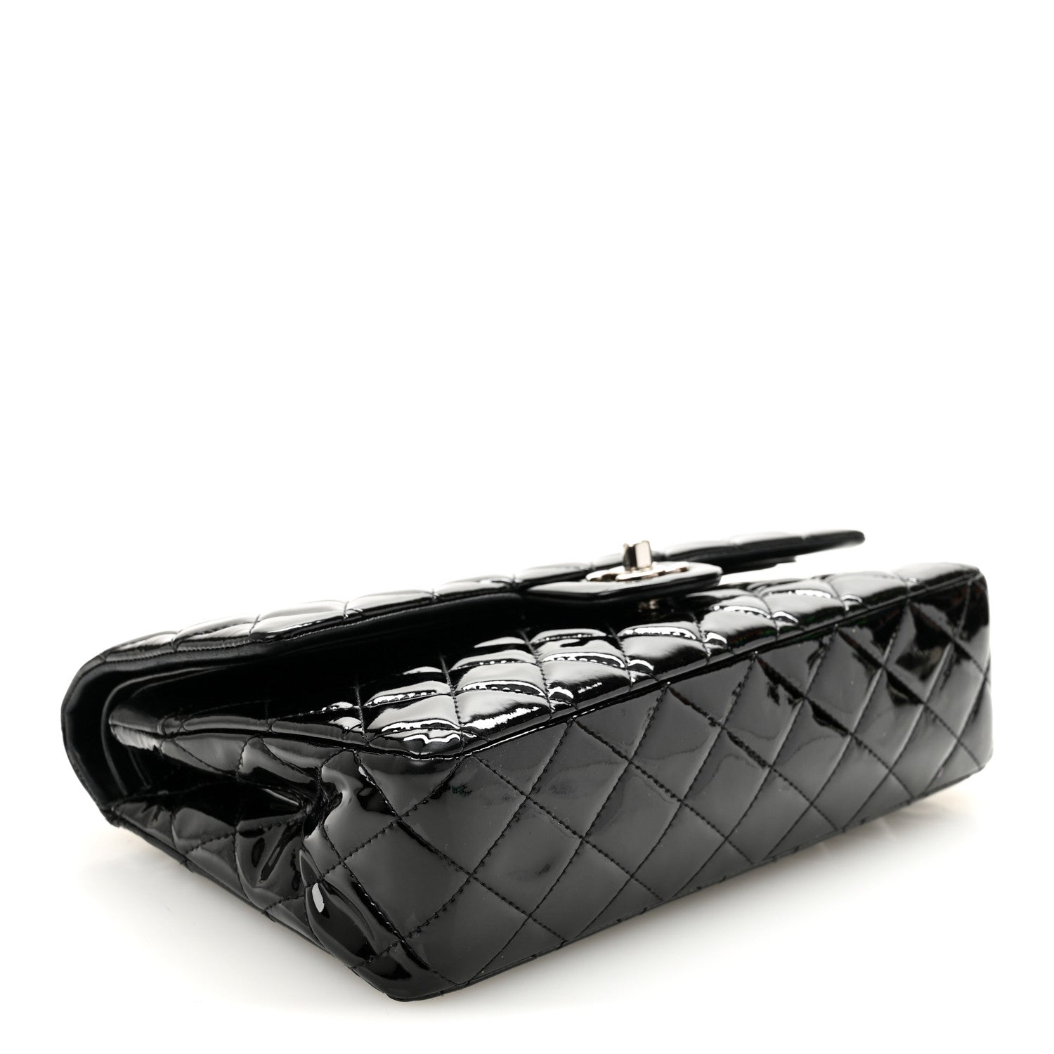 Patent Quilted Medium Double Flap Black