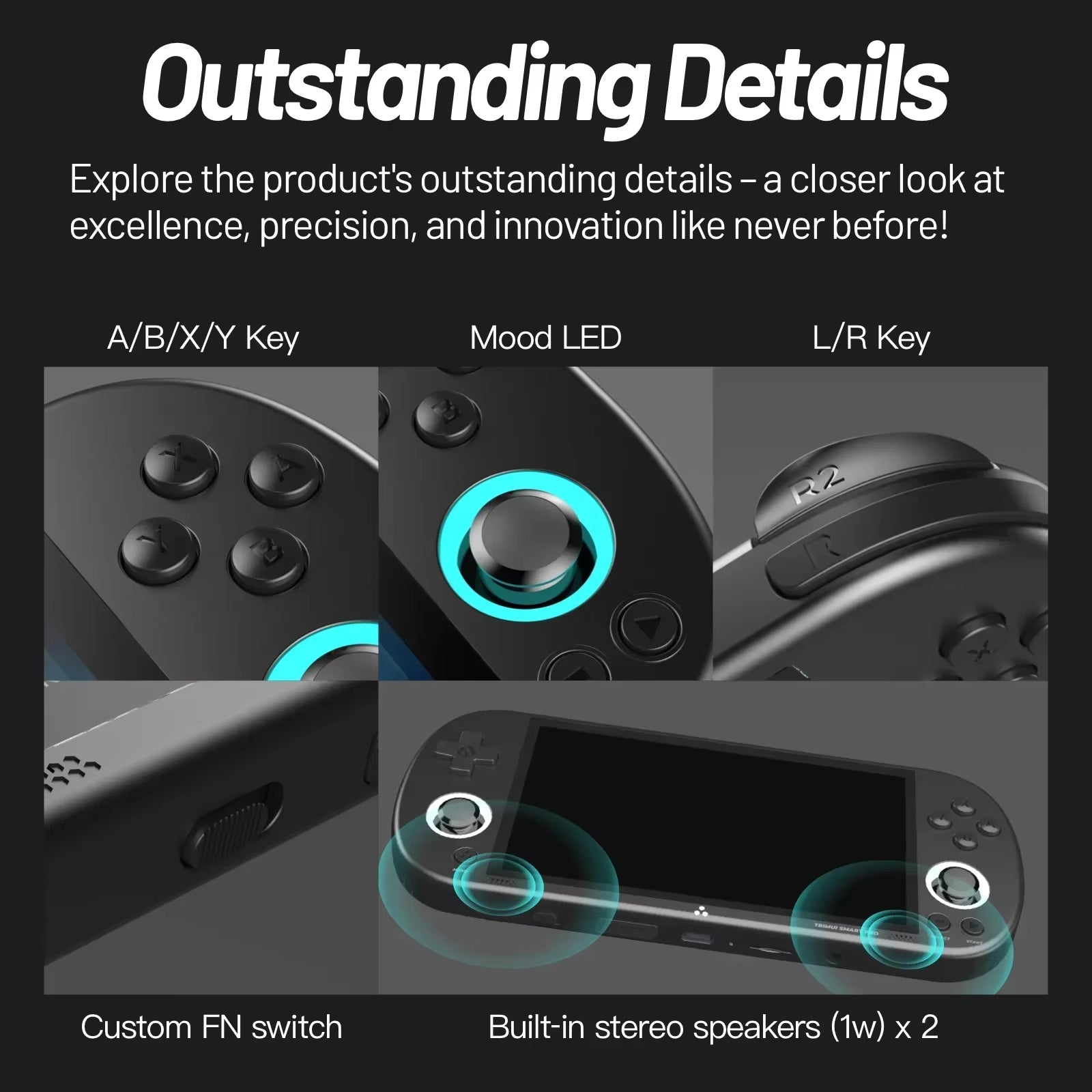 Smart Pro Handheld Game Console with 4.96'' IPS Screen, Linux System, Joystick, RGB Lighting - Retro Video Game Console Gift