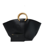 Smooth Calfskin Maxi Trapezoid Shopping Tote Black
