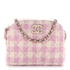 Tweed Quilted Mini Clutch With Chain Pink