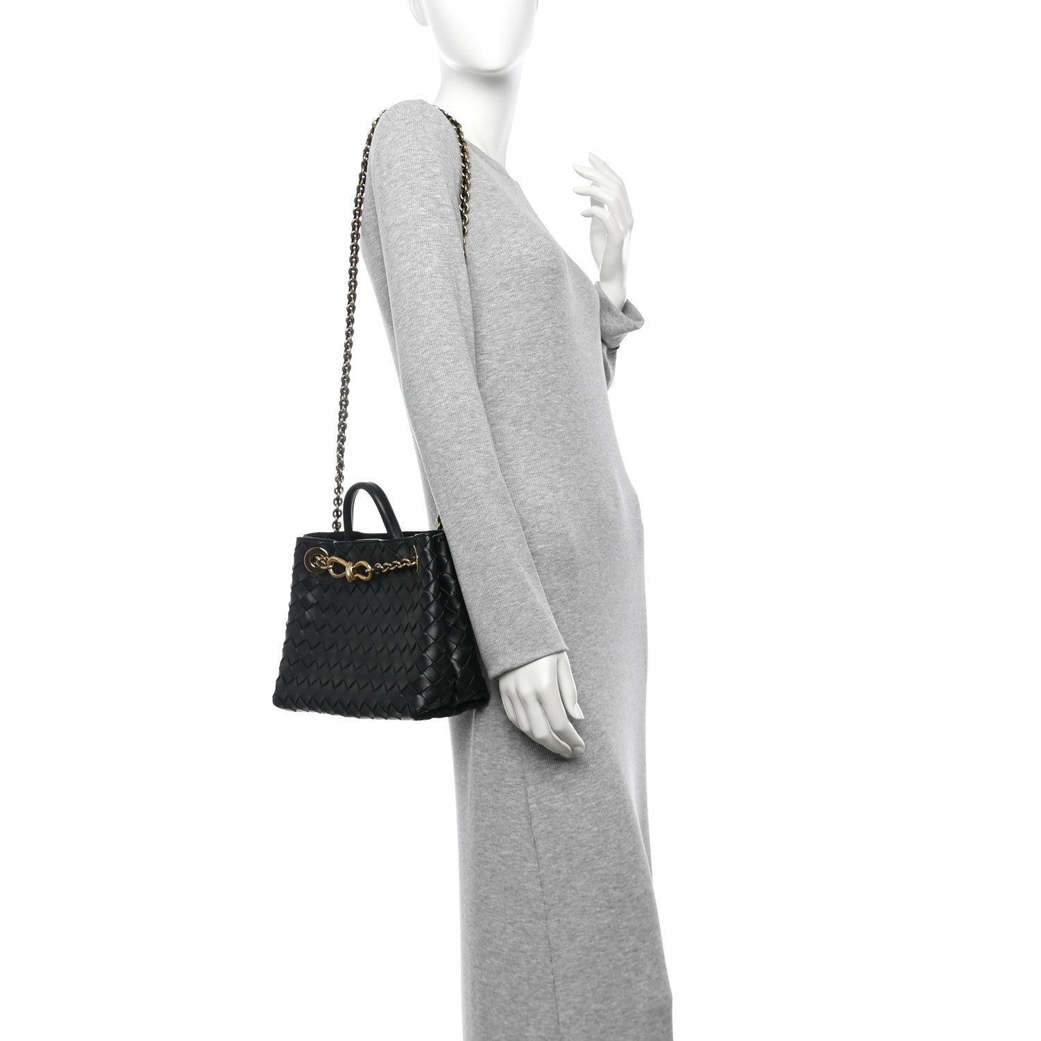 Nappa Intrecciato Small Andiamo With Chain Shoulder Bag Black