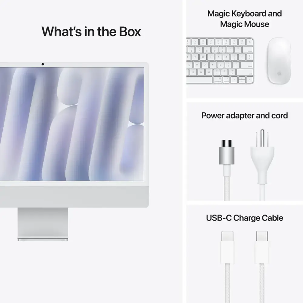 Apple iMac 24" All-in-One M4 Chip 8-Core 16GB RAM 256GB SSD Silber MWUC3LL/A